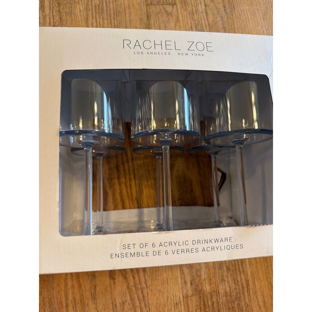 NEW Rachel Zoe Set of 6 Acrylic Drinkware Long Stem Wine Glasses 14oz BPA Free - Picture 2 of 4